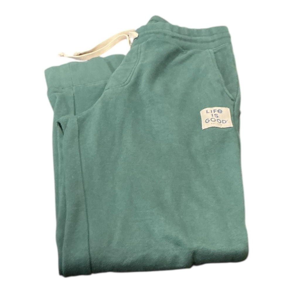 Life Is Good Women’s Jogger Sweatpants Size M Green Drawstring Cozy Casual